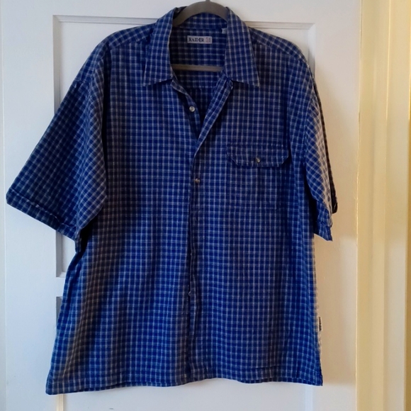 Raider Jean CO Mens Short Sleeve Blue Plaid Shirt Size XL - Picture 8 of 10
